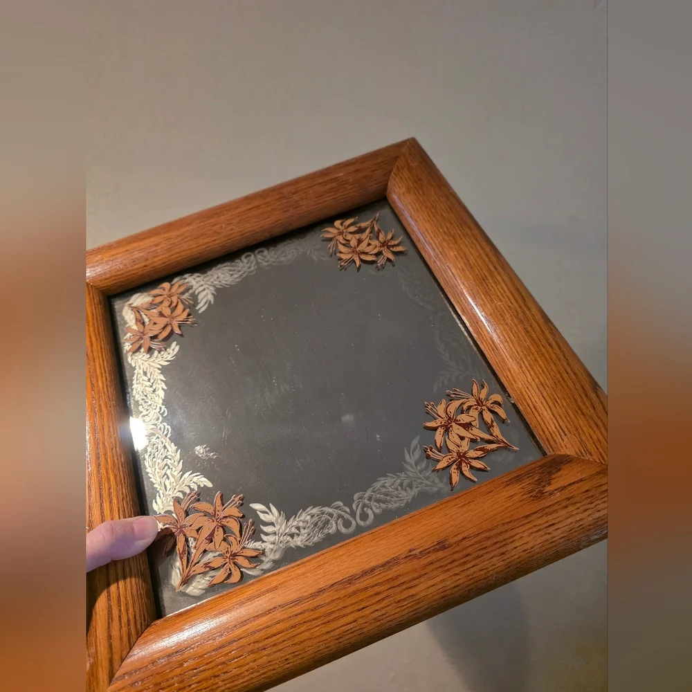 Elegant Brown Framed Wall Mirror With Floral Details